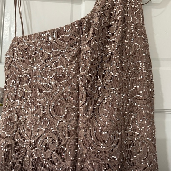 Alex Evenings One-Shoulder Sequin Lace Gown in Mocha - Picture 12 of 12